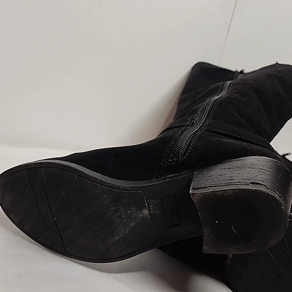 Carlos Santana Black Knee-High Sz 9.5 Faux Suede Western Style Boots